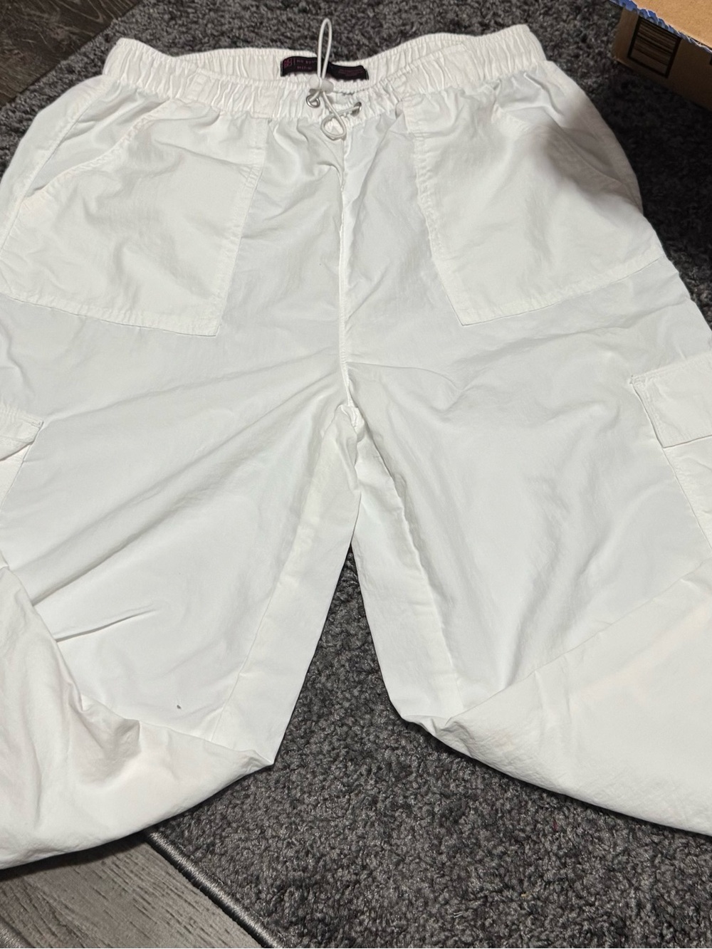 No Boundaries White Cargo Track Pants with Drawstring Waist